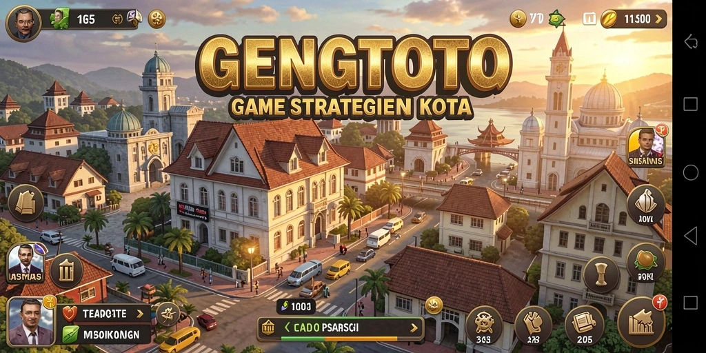 Screenshot gameplay GENGTOTO yang menampilkan kota yang sedang dibangun.