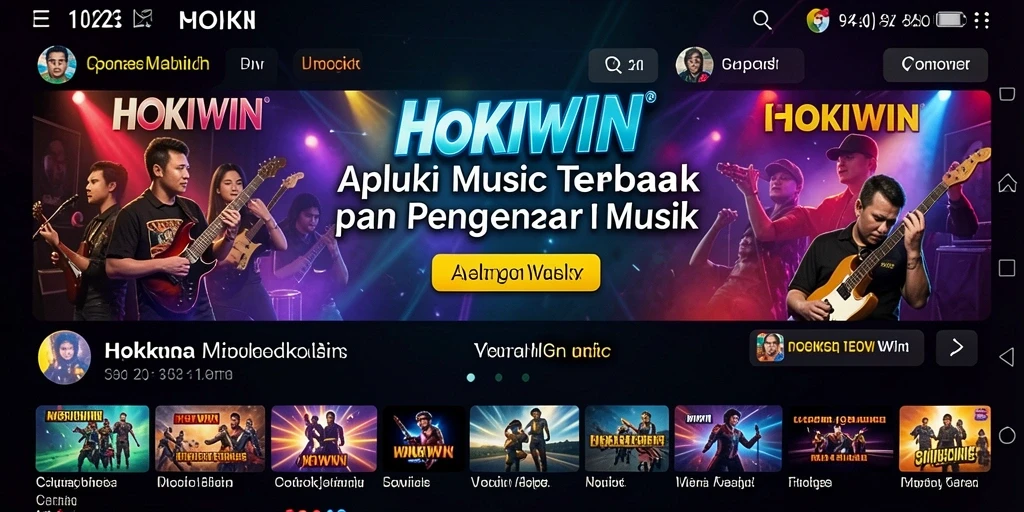 Tangkapan layar utama HOKIWIN menunjukkan antarmuka aplikasi musik yang intuitif.