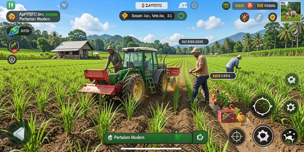 Tampilan gameplay SAPITOTO yang menggambarkan aktivitas bertani.