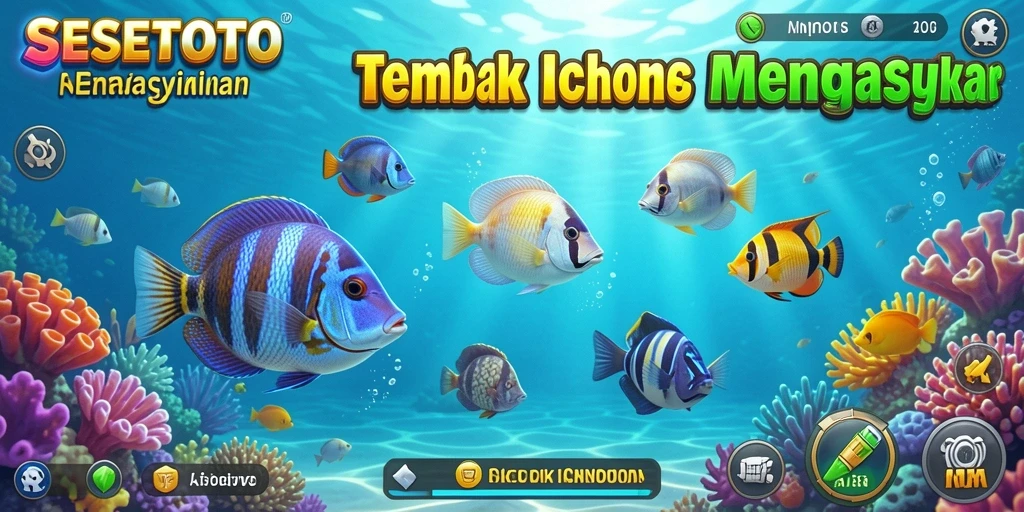 Tampilan gameplay SESETOTO saat menembak ikan dengan efek menarik.